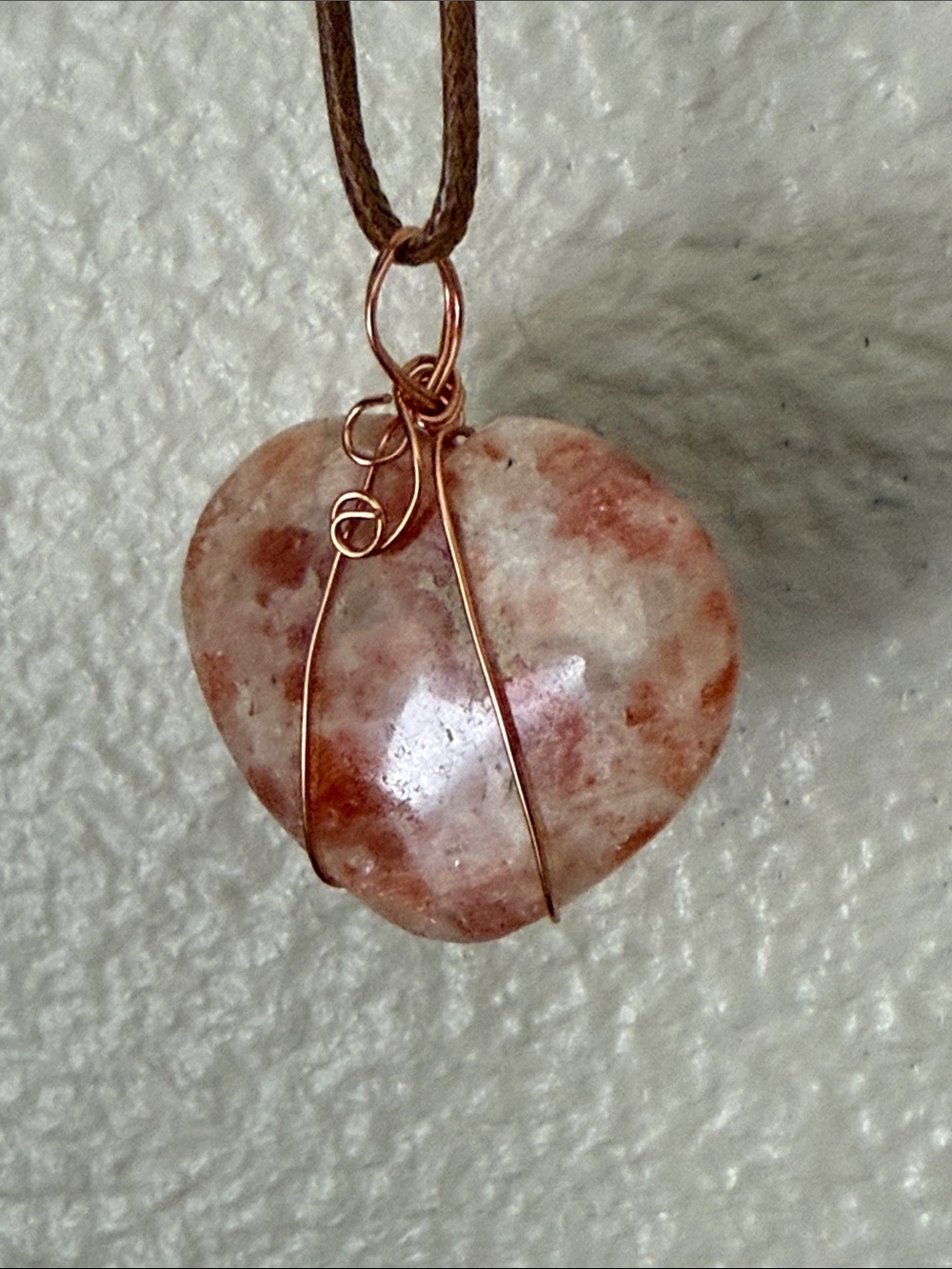 Artisan Jasper Heart Stone Copper Wire Wrapped Pendant Necklace